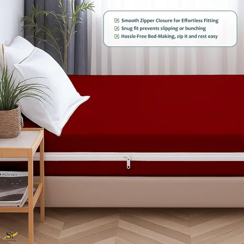 Vista 5 de Protector de colchón tamaño individual, funda 100% impermeable con cremallera, 15 pulgadas de profundidad, funda de colchón de seis caras para cama