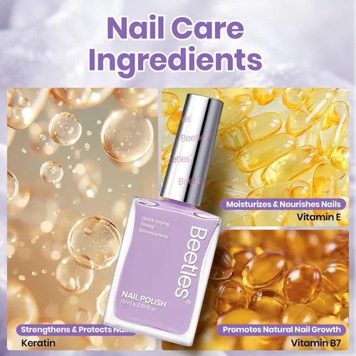 Vista 6 de Beetles - Esmalte de uñas morado – Violeta nublado de 0.51 onzas líquidas, esmalte de uñas morado pastel con purpurina de secado rápido para uñas