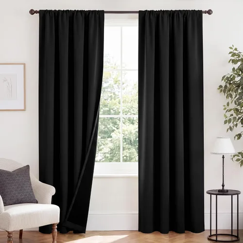 Vista 35 de NICETOWN Biscotti Beige 100% Cortinas opacas de 45" de largo para cocina, bolsillo con varilla para sótano completamente opaco, cortinas térmicas