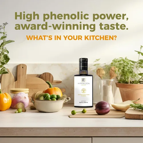 Vista 8 de HYPERELEON ULTRA GOLD Premium, orgánico, sumamente rico en polifenoles, aceite de oliva virgen extra griego 100% puro y natural Bio y sin