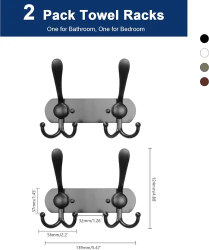Vista 2 de NearMoon Perchero montado en la pared, paquete de 2 ganchos resistentes para toallas de baño, de acero inoxidable, gancho de metal para toallas