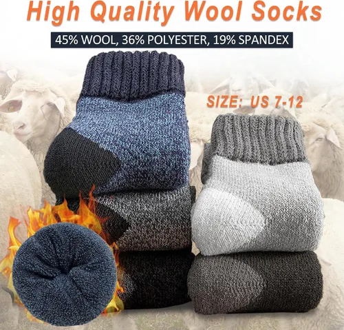 Vista 3 de VoJoPi Cushioned Wool Socks Mens, 5 Pairs Hiking Thermal Warm Socks for Men Walking Super Soft Cozy Boot Socks