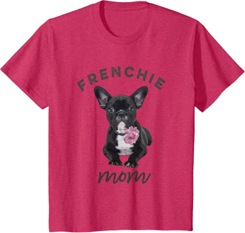 Vista 63 de Camiseta Bulldog Francés para Mujer, Frenchie Mom, Flor, Negro, S