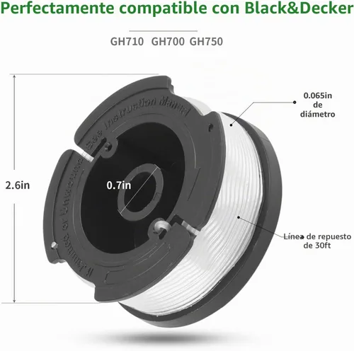 Vista 3 de Paquete de 4 carretes de repuesto para recortadora de hilo para Black y Decker AF-100 Carrete de alimentación automática de malezas de 30 pies/0.065