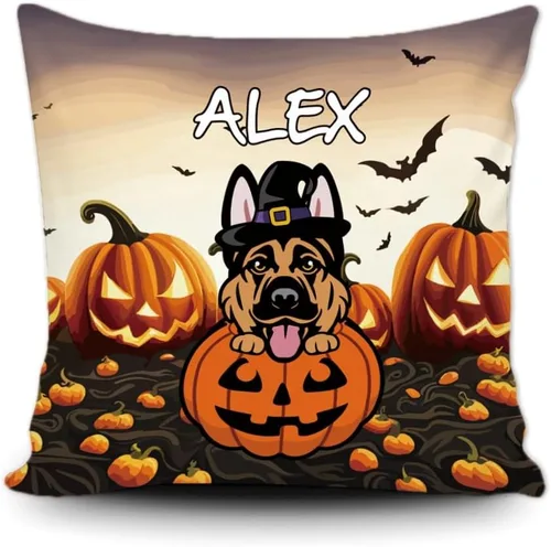 Vista 11 de Funda de almohada personalizada de Halloween, perro labrador con sombrero de bruja, calabaza, Halloween, cachorro, funda de cojín decorativa de lona
