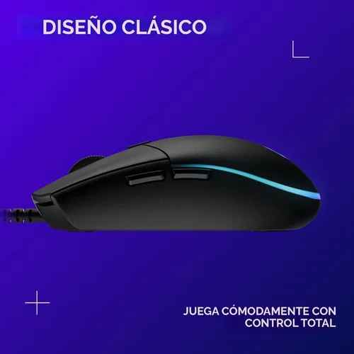 Vista 9 de Logitech G203 - Mouse para juegos con cable, 8,000 DPI, efecto óptico arcoíris LIGHTSYNC RGB, 6 botones programables, memoria integrada, mapeo