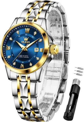 Vista 11 de OLEVS Relojes de diamante de lujo pequeños para mujer - Pulsera de acero inoxidable, impermeables, analógicos, luminosos, con fecha, relojes