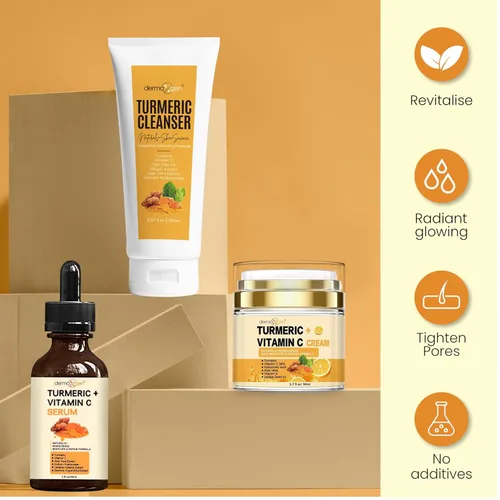 Vista 6 de Kit completo de cuidado facial de cúrcuma, piel orgánica brillante antienvejecimiento, rejuvenecedor, estimulante de colágeno e hidratación, set