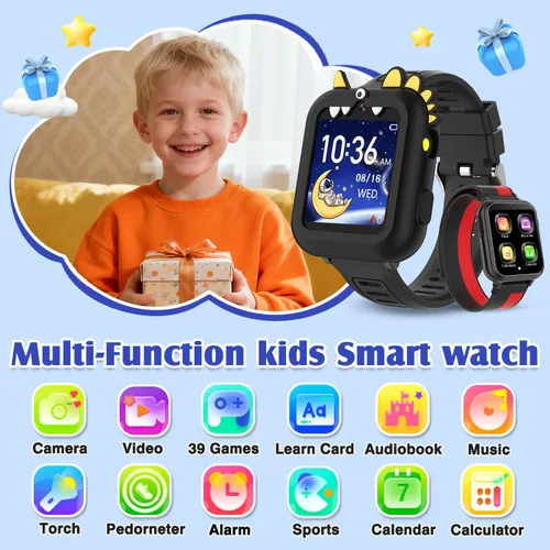 Vista 2 de Reloj inteligente para niños con caja de reloj, Negro, Pequeño, Negro