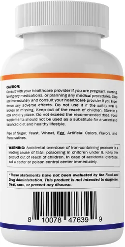 Vista 9 de Vitamatic Fumarato ferroso 325 mg + vitamina C 100 mg (104 mg de hierro elemental) – Suplemento de hierro de alta potencia – Suave para el estómago