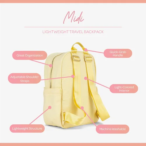 Vista 3 de JuJuJuBe Mochila de viaje ligera midi para niños o adultos con organización de bolsillo, Sunbeam, Sunbeam
