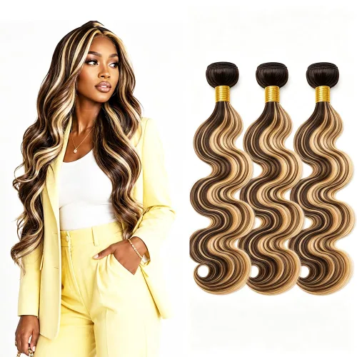 Vista 18 de P4613 Cabello humano rizado onda profunda marrón y paquetes mixtos 8 10 12 P4613 Ombre Marrón-Rubio-DP