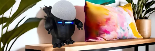 Vista 6 de Splin Soporte de mesa compatible con Amazon Alexa Smart Speaker Echo Dot (4ª y 5ª generación) y Apple HomePod Mini, estilo Echosaurus (negro)