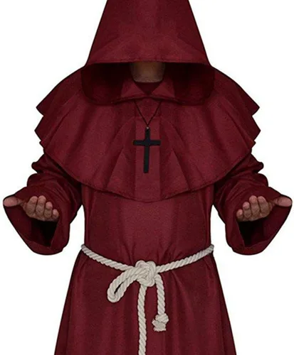 Vista 2 de LHJ - Disfraz de monje renacentista con capucha, fraile, disfraz medieval para hacer cosplay