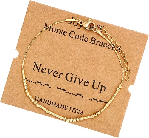 Vista 13 de JoycuFF Pulseras inspiradoras de código morse para mujeres, cuentas de plata, joyería con mantra de motivación, regalos para ella