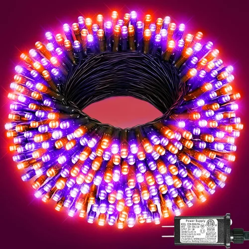 Vista 9 de Juego de 2, luces de Navidad, 200 pies, 600 LED, exterior/interior, guirnalda luces, 8 modos, impermeables, cable verde, parpadeantes, árbol, patio