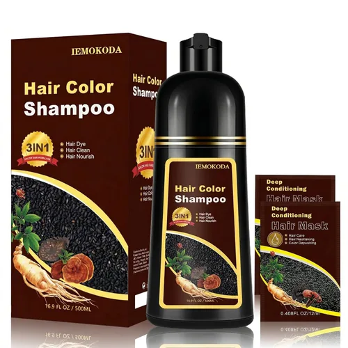 Vista 12 de Champú de tinte para cabello negro para cabello gris, champú instantáneo de color de cabello, champú de larga duración, champú para cabello negro