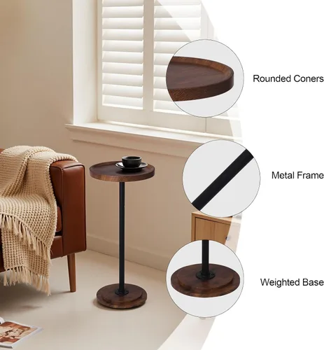 Vista 6 de Home Dector - Mesa auxiliar para sofá, mesa pequeña para bebidas para espacios pequeños, mesa auxiliar de café con patas de madera para sala