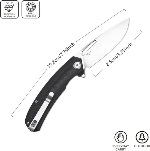 Vista 2 de Sitivien Cuchillo plegable ST119, hoja de acero D2 y mango G10, cuchillo de herramientas EDC con clip de bolsillo para acampar al aire libre Negro