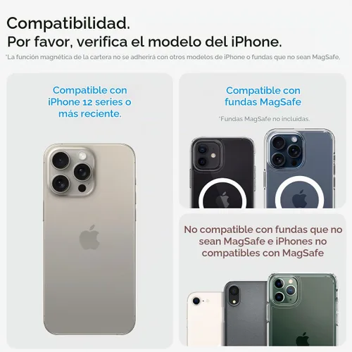 Vista 2 de Spigen para Billetera MagSafe, Sostiene 2 Tarjetas, MagFit Compatible con Modelos iPhone 17/16/15/14/13/12, Serie Pixel 10, Fundas MagSafe Pu Negro