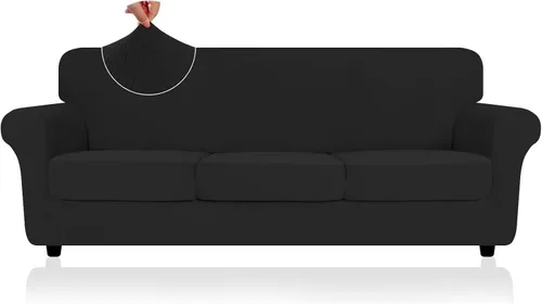 Vista 27 de ZNSAYOTX 2026 Funda de silla a rayas de 2 piezas (79 cm - 117 cm), funda de sillón elástica gruesa con banda elástica antideslizante y lazos