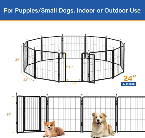 Vista 2 de PETREEK Corralito para perros de 24 pulgadas, 12 paneles para uso interior y exterior - Valla de metal resistente para mascotas con estacas