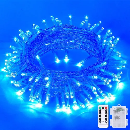Vista 23 de JMEXSUSS Luces de Navidad multicolor que funcionan con pilas con 8 modos de control remoto, impermeables, 33 pies, 100 luces LED de Navidad