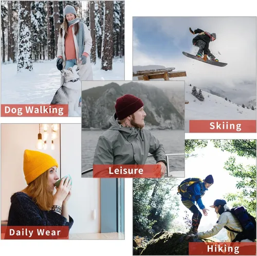 Vista 5 de Gorros de lana para mujeres y hombres, unisex, de punto suave, con puños, diseño de calavera, elástico, color sólido, sombreros de invierno