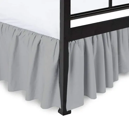 Vista 14 de Falda de cama individual negra para falda de cama con volantes con caída de 16 pulgadas, tela de tres lados ajustable con volantes suaves y sedosos