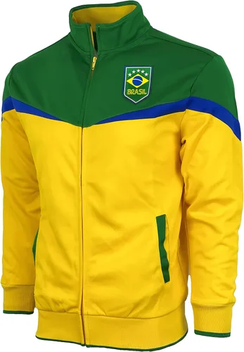 Vista 3 de Icon Sports Chaqueta deportiva de fútbol Brasil para niño, tallas juveniles, chaqueta de fútbol brasileño con cremallera completa