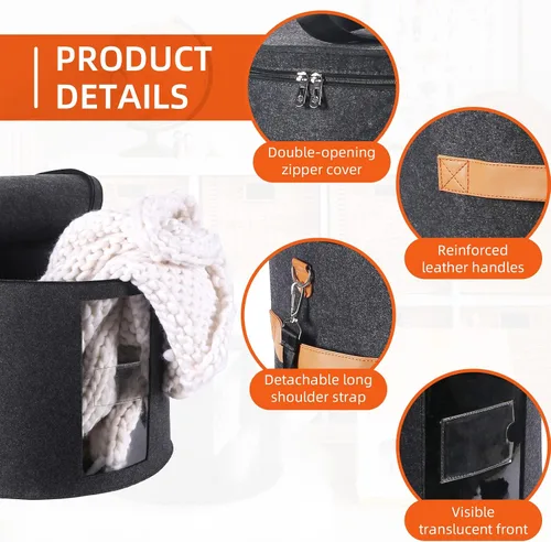 Vista 4 de Caja grande para sombreros de 19 pulgadas, cajas de almacenamiento para sombreros para mujeres, grandes y redondas para hombres, cajas plegables