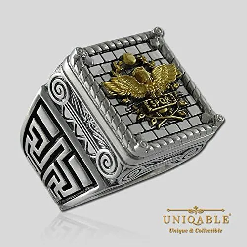 Vista 2 de Anillo de plata de ley 925 chapado en oro de 18 quilates con águila imperial romana histórica KTR007