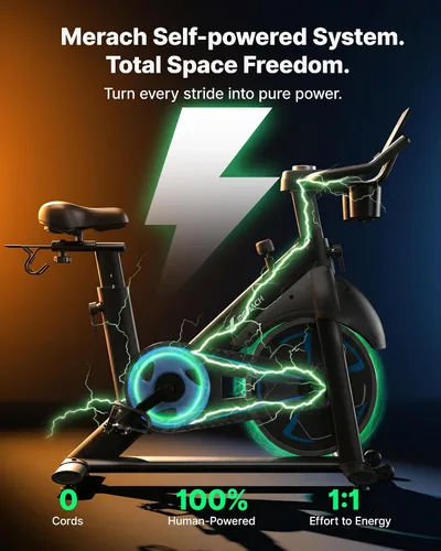 Vista 2 de Merach Bicicleta estática magnética, bicicleta estacionaria de bajo ruido para el hogar con cómodo cojín de asiento, bicicleta giratoria