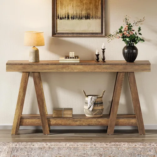 Vista 3 de Tribesigns Mesa consola de granja de 70.87 pulgadas, mesa decorativa de entrada de 2 niveles detrás del sofá para sala de estar, entrada, vestíbulo