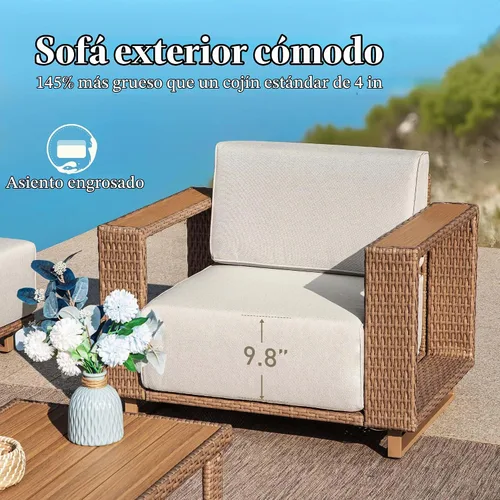 Vista 3 de 4 muebles de patio en forma de L, seccionales al aire libre con cojín de 10 Beige-seccional