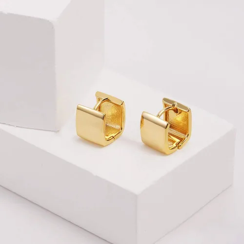 Vista 7 de Aretes de aro chapados en oro de 14 quilates, pequeños aros cuadrados para mujer, aretes minimalistas lindos para mujeres y niñas, regalo de oro
