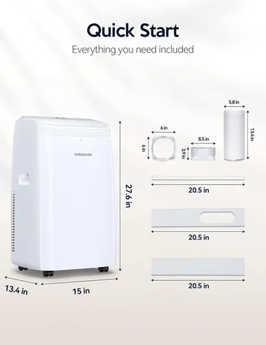 Vista 8 de VAGKRI Aire acondicionado portátil de 12,000 BTU, CA 3 en 1 con ventilador y deshumidificador, enfría hasta 450 pies cuadrados, unidad de CA de bajo