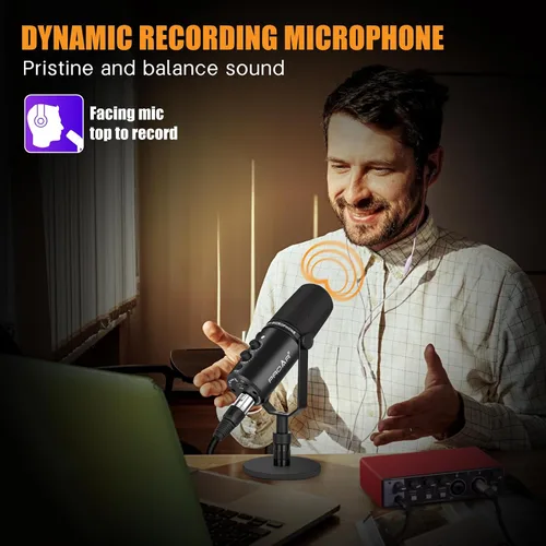 Vista 2 de Micrófono dinámico XLR/USB, micrófono de computadora de PC para podcasting, grabación vocal, transmisión en vivo, juegos, voz en off, kit