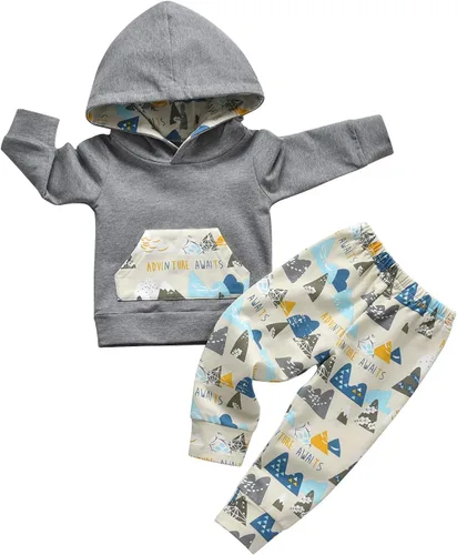 Vista 2 de Derouetkia Conjunto de ropa de manga larga con capucha y pantalones para bebés y niños pequeños