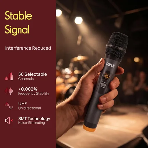 Vista 7 de Pyle Micrófonos inalámbricos, micrófonos duales UHF profesionales para karaoke, sistema de micrófono dinámico inalámbrico con receptor recargable