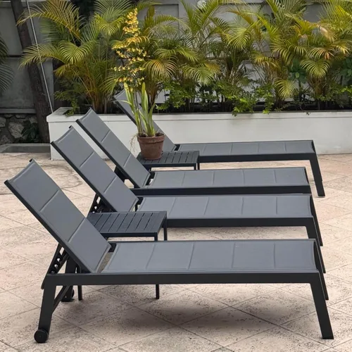 Vista 40 de PURPLE LEAF Juego de 2 tumbonas de aluminio para patio al aire libre con ruedas y mesa auxiliar, tumbona de piscina para jardín al aire libre, junto