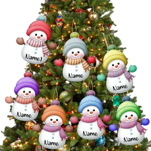 Vista 14 de 7 adornos de Navidad personalizados con nombre personalizado muñeco de nieve para árbol de Navidad, decoraciones colgantes regalos personalizados