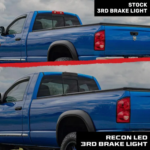 Vista 9 de Recon - Compatible con RAM 1500 2002-2008 y RAM 2500/3500 2003-2009 - Kit de 3ª luz de freno LED ahumada con luces de carga blancas en lente ahumada