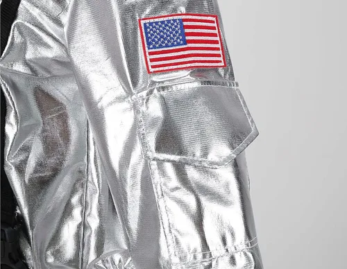 Vista 7 de GRAJTCIN Disfraz de astronauta unisex para mujer y hombre, traje espacial plateado para Halloween