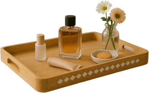 Vista 10 de Mela Artisans - Bandeja rectangular de madera de mango para servir, natural Bordes rectangulares