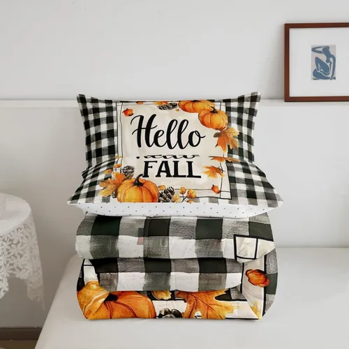 Vista 4 de Juego de edredón de calabaza de otoño tamaño individual para niños y niñas, juego de ropa de cama para niños, mujeres y hombres, ultra suave