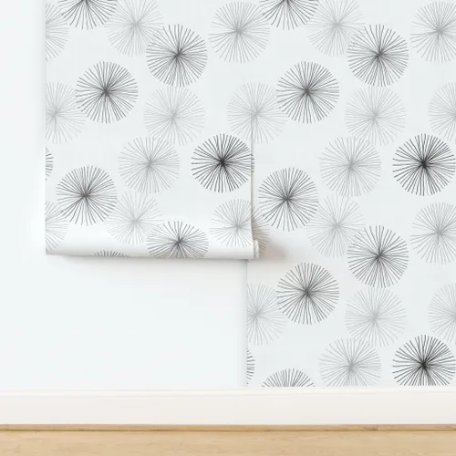 Vista 4 de Spoonflower Dandelions Grayscale Pre-Pasted Removable Wallpaper Sample 12" x 24" Round Retro Floral Kitchen Geometric Self-adhesive, removable