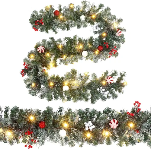 Vista 9 de Ceenna 2 guirnaldas de Navidad de 6 pies con luces, guirnalda artificial preiluminada de Navidad con bayas de pino, decoración de chimenea