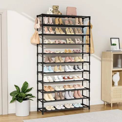 Vista 2 de VILICK Zapatero ancho de 11 niveles, 55 pares de gran capacidad, resistente, duradero, para armario, organizador de zapatos de metal con dos Negro