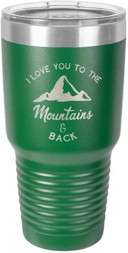Vista 22 de Vaso negro de 30 onzas con popote y tapa superior deslizante con texto en inglés "I love you to the mountains and back", color negro
